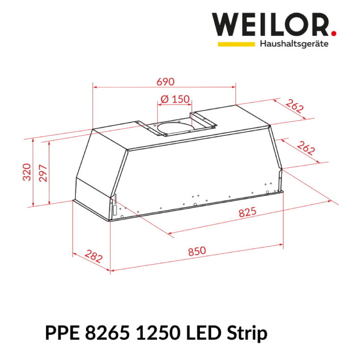 Витяжка повновбудована WEILOR PPE 8265 SS 1250 LED Strip