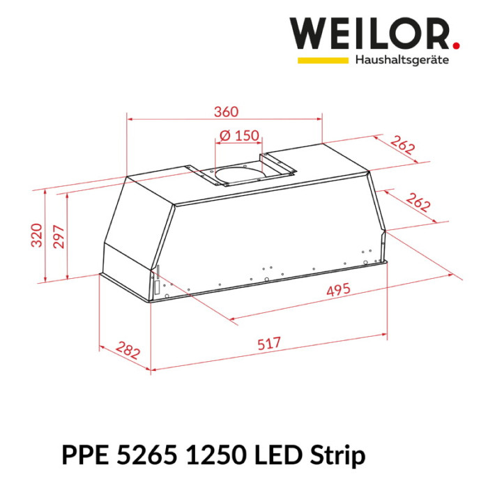 Витяжка повновбудована WEILOR PPE 5265 SS 1250 LED Strip