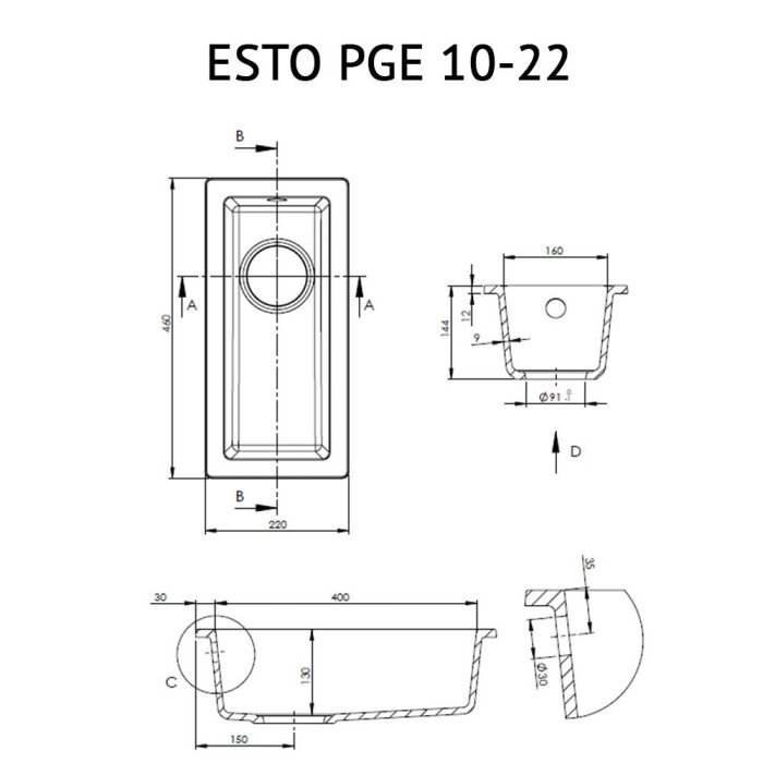 Мийка кухонна гранітна PERFELLI ESTO PGE 10-22 SAND