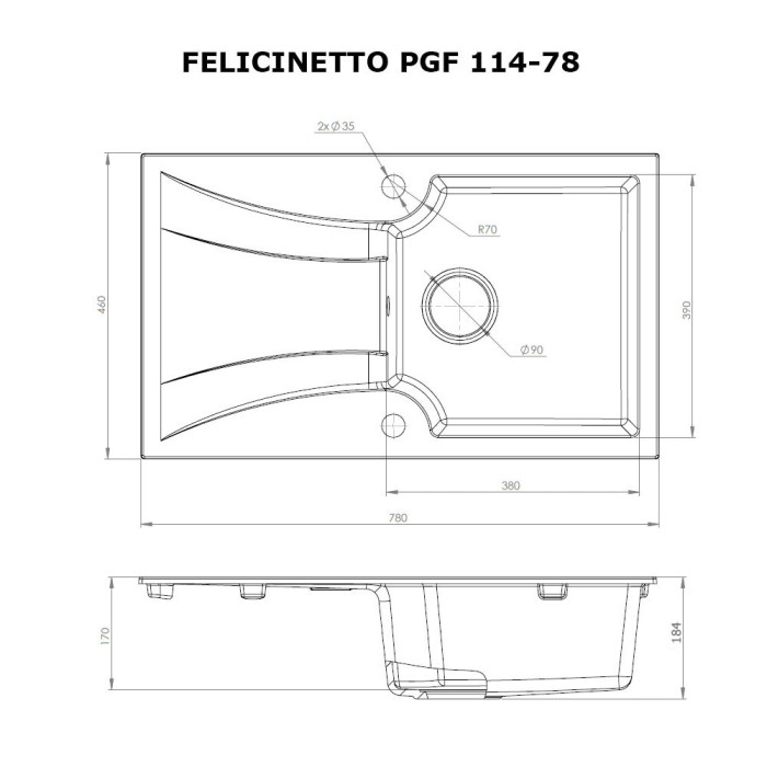Мийка кухонна гранітна PERFELLI FELICINETTO PGF 114-78 WHITE