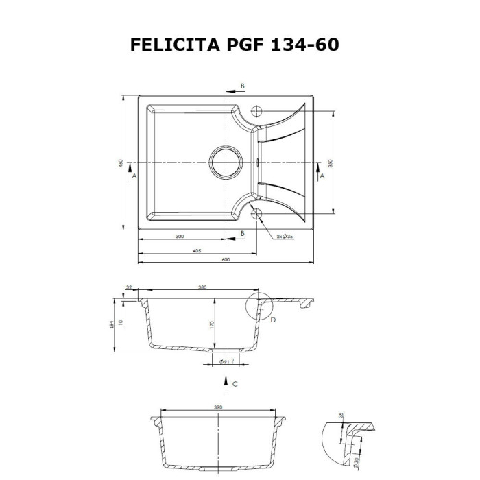 Мийка кухонна гранітна PERFELLI FELICITA PGF 134-60 WHITE