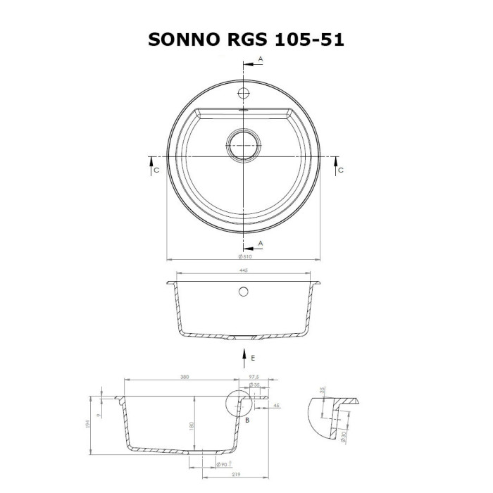 Мийка кухонна гранітна PERFELLI SONNO RGS 105-51 LIGHT BEIGE