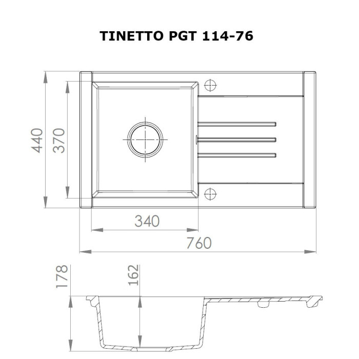 Мийка кухонна гранітна PERFELLI TINETTO PGT 114-76 WHITE