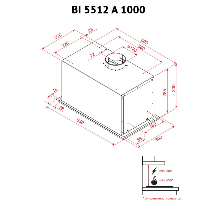 Витяжка повновбудована PERFELLI BI 5512 A 1000 I LED