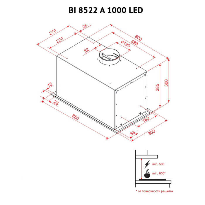 Витяжка повновбудована PERFELLI BI 8522 A 1000 I LED