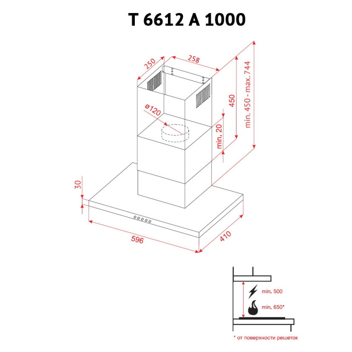 Витяжка декоративна Т-подібна PERFELLI T 6612 A 1000 W LED