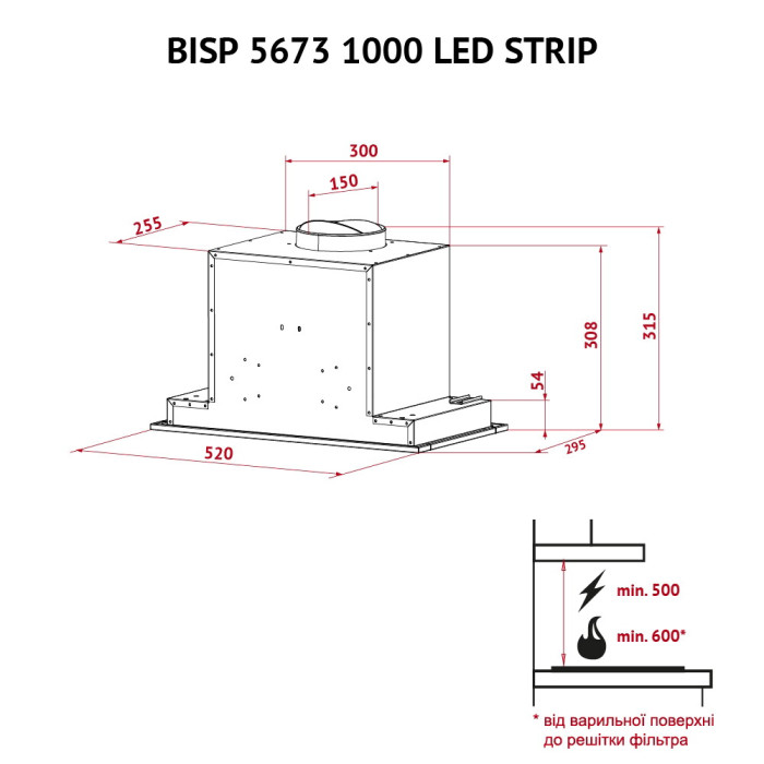 Витяжка повновбудована PERFELLI BISP 5673 WH 1000 LED Strip