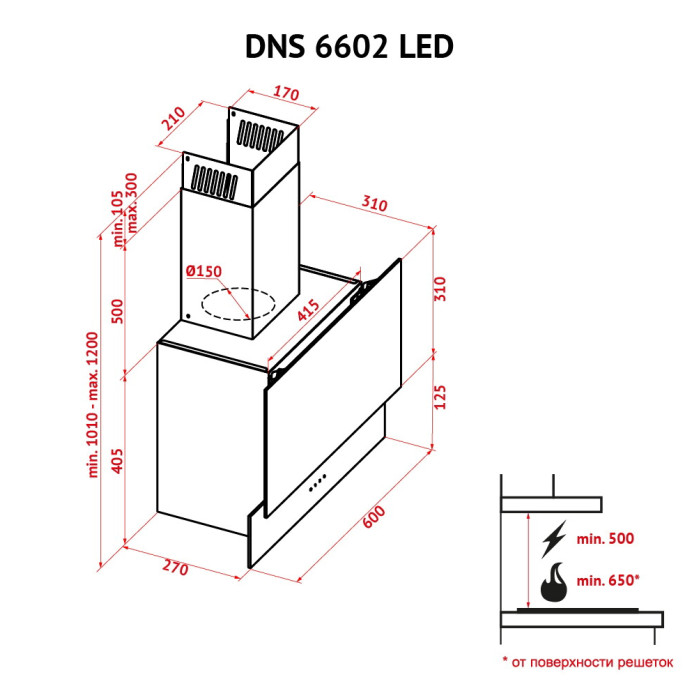 Витяжка декоративна похила PERFELLI DNS 6602 BL LED