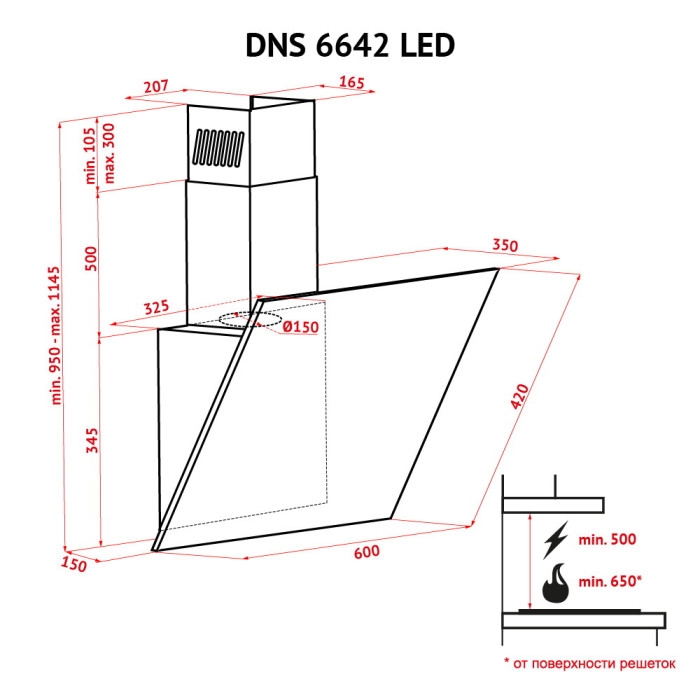Витяжка декоративна похила PERFELLI DNS 6642 BL LED