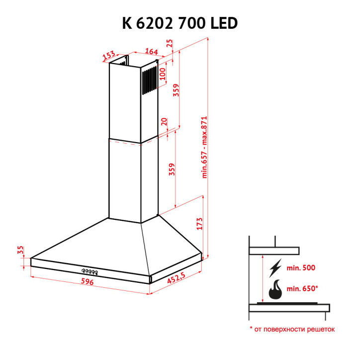 Витяжка купольна PERFELLI K 6202 BL 700 LED