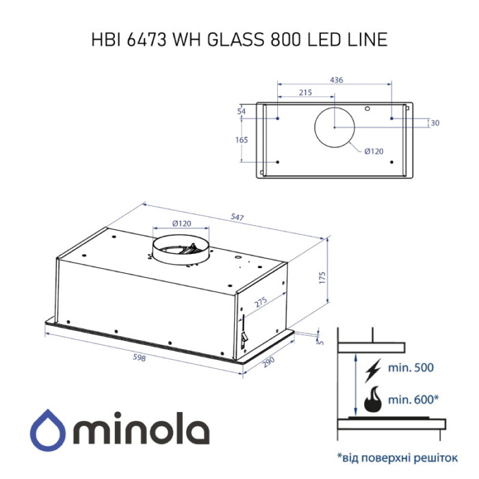 Витяжка повновбудована MINOLA HBI 6473 BL GLASS 800 LED Line