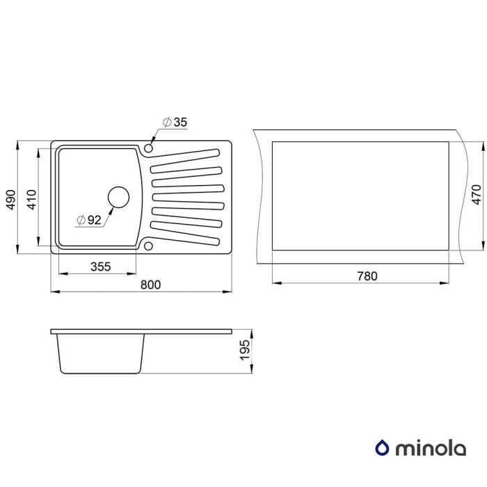 Мийка кухонна гранітна MPG 1150-80 Арктик MINOLA