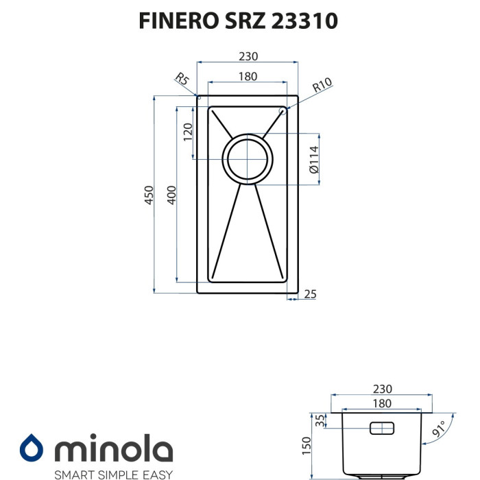 Мийка кухонна нержавіюча сталь MINOLA FINERO SRZ 23310