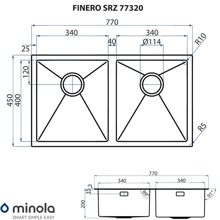 Мийка кухонна нержавіюча сталь MINOLA FINERO SRZ 77320