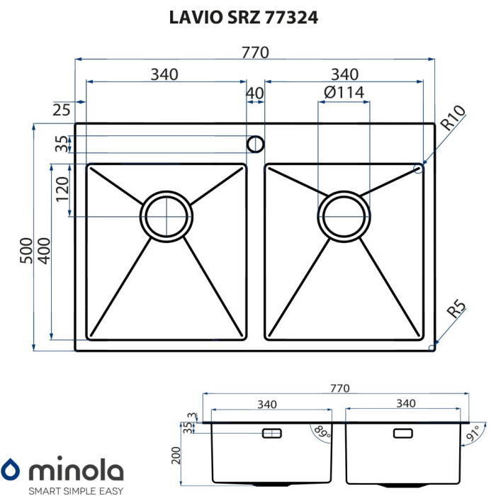 Мийка кухонна нержавіюча сталь MINOLA LAVIO SRZ 77324