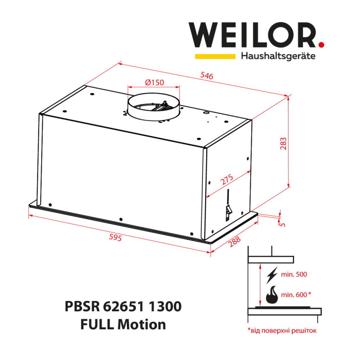 Витяжка повновбудована WEILOR PBSR 62651 WH 1300 FULL Motion