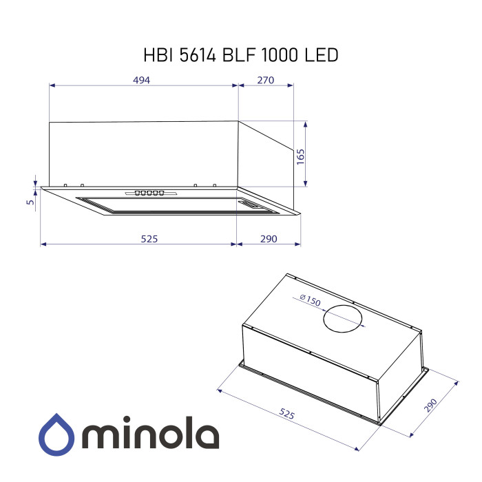 Витяжка повновбудована Minola HBI 5614 BLF 1000 LED
