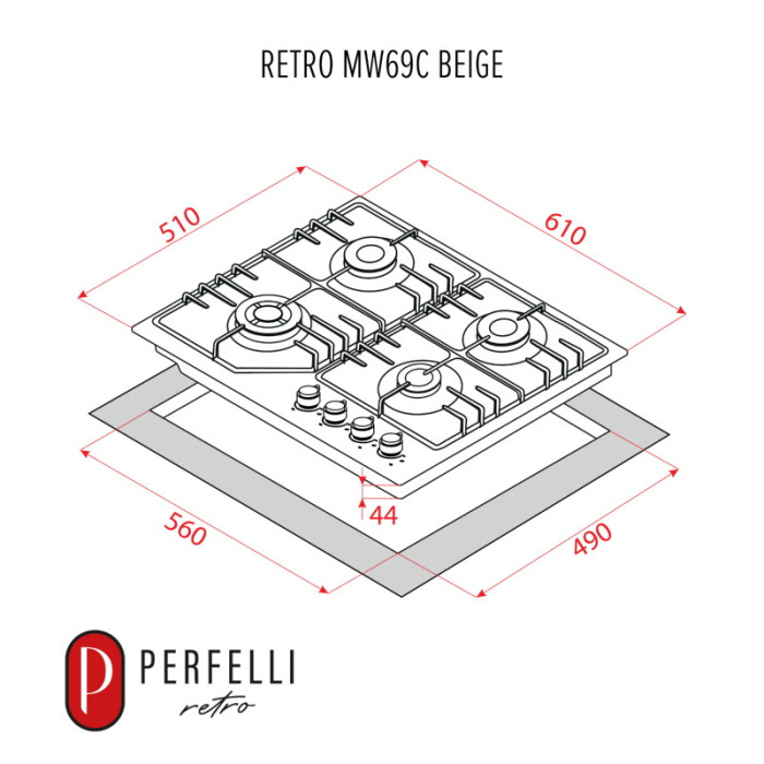 Поверхня газова на металі PERFELLI RETRO MW69C BEIGE