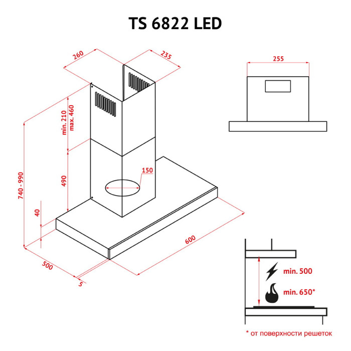 Витяжка декоративна Т-подібна PERFELLI TS 6822 I/BL LED