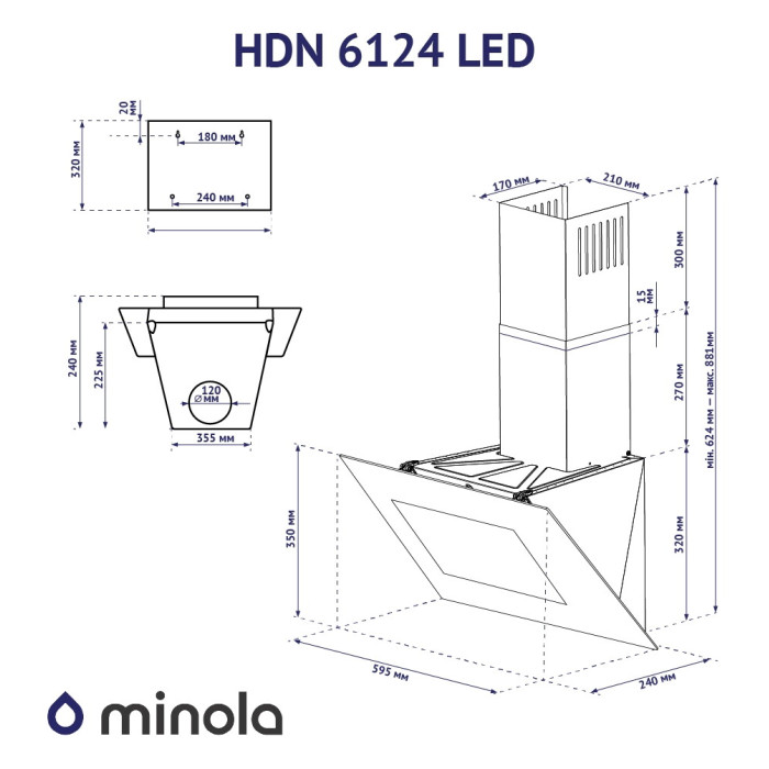 Витяжка декоративна похила MINOLA HDN 6124 BL LED