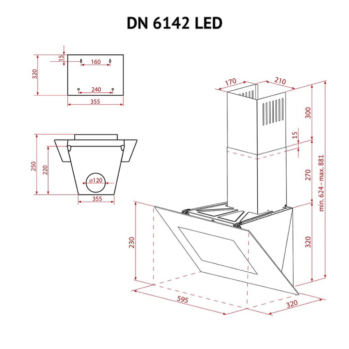 Витяжка декоративна похила PERFELLI DN 6142 BL LED