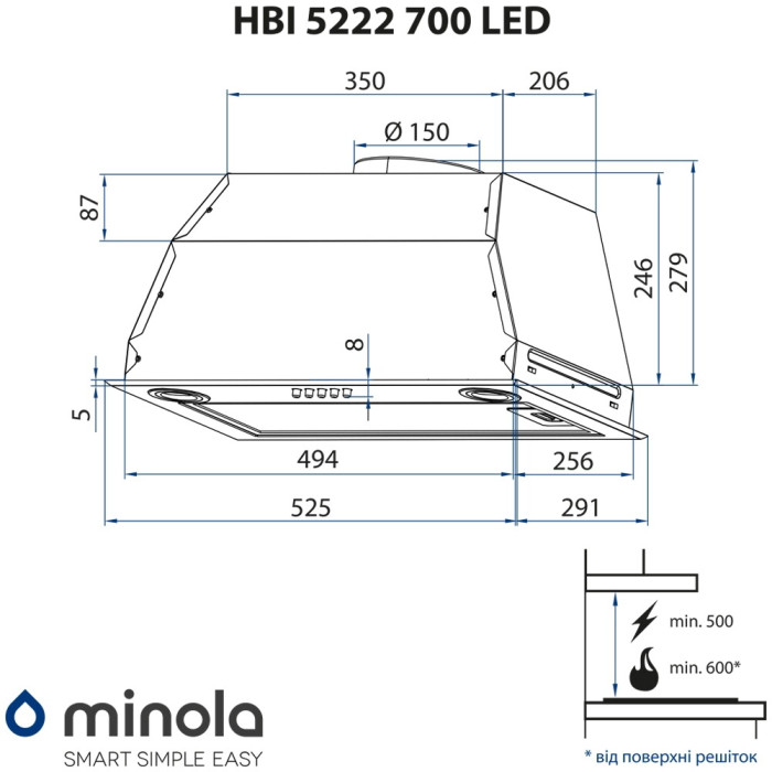 Витяжка повновбудована MINOLA HBI 5222 BL 700 LED