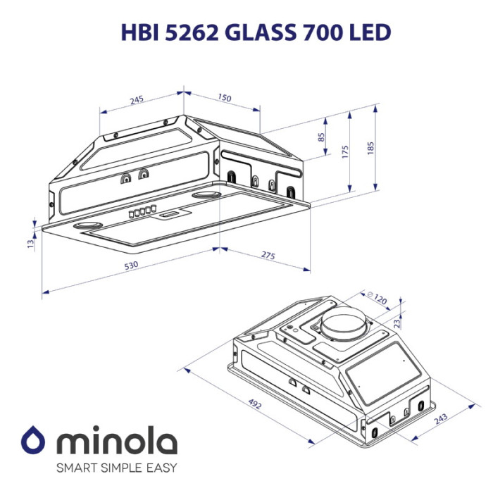 Витяжка повновбудована MINOLA HBI 5262 WH GLASS 700 LED