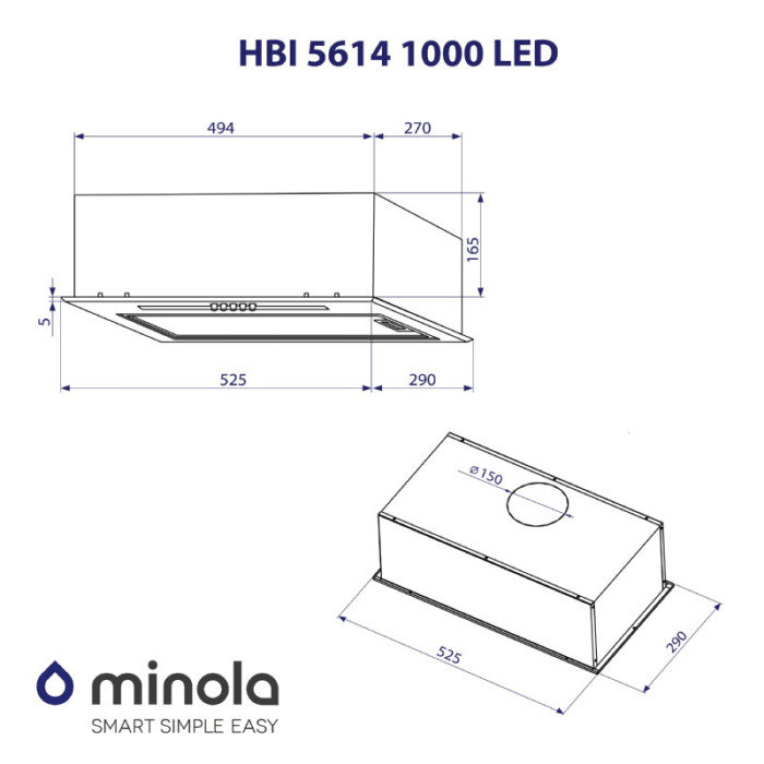 Витяжка повновбудована MINOLA HBI 5614 BL 1000 LED