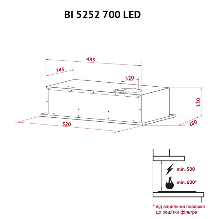 Витяжка повновбудована PERFELLI BI 5252 I 700 LED