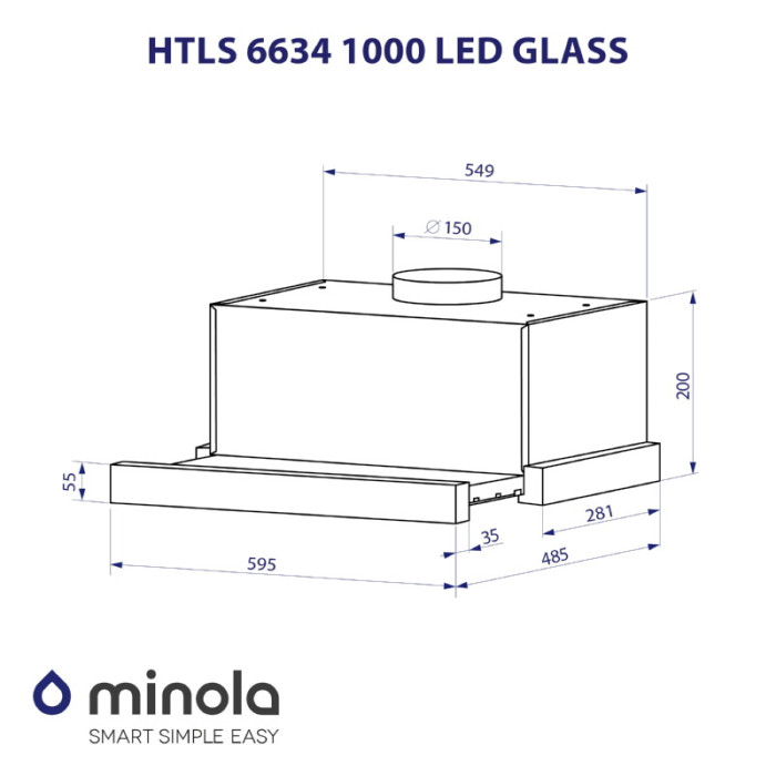 Витяжка телескопічна MINOLA HTLS 6634 BLF 1000 LED GLASS