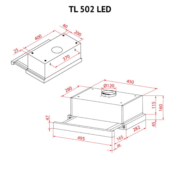 Витяжка телескопічна PERFELLI TL 502 WH LED