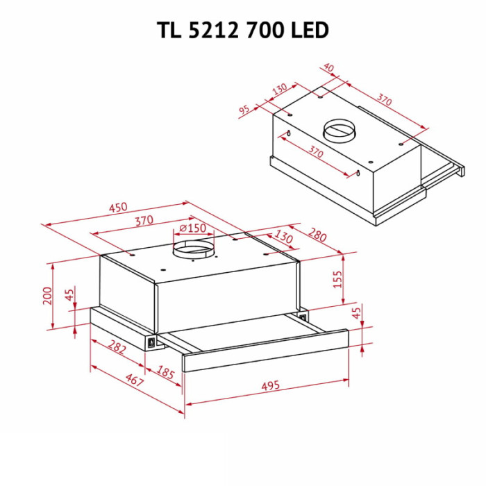 Витяжка телескопічна PERFELLI TL 5212 I 700 LED