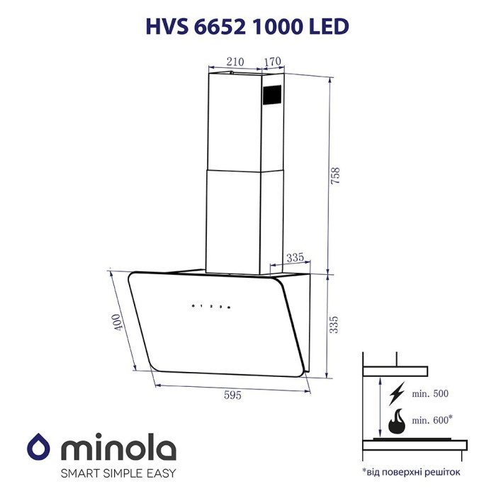 Витяжка декоративна похила MINOLA HVS 6652 BL 1000 LED