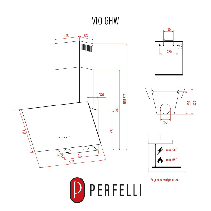 Витяжка декоративна похила PERFELLI VIO 6HW BIANCO
