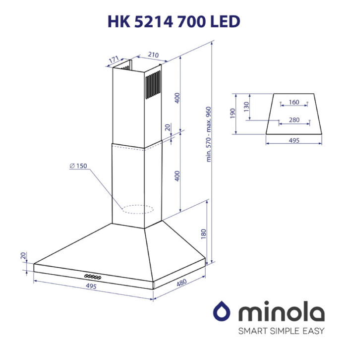 Витяжка купольна MINOLA HK 5214 WH 700 LED