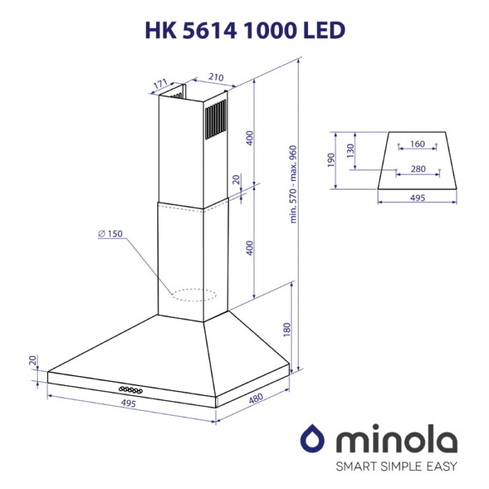 Витяжка купольна MINOLA HK 5614 WH 1000 LED
