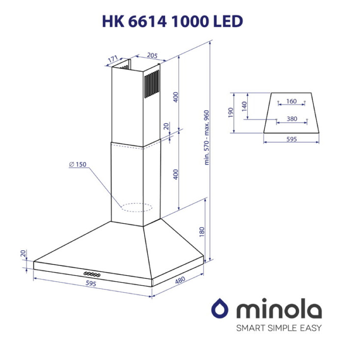 Витяжка купольна MINOLA HK 6614 I 1000 LED