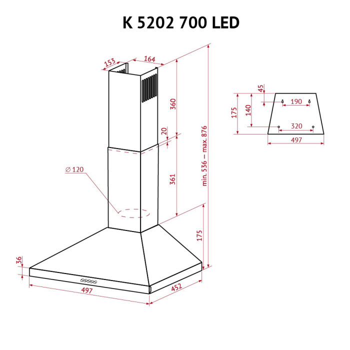 Витяжка купольна PERFELLI K 5202 BL 700 LED