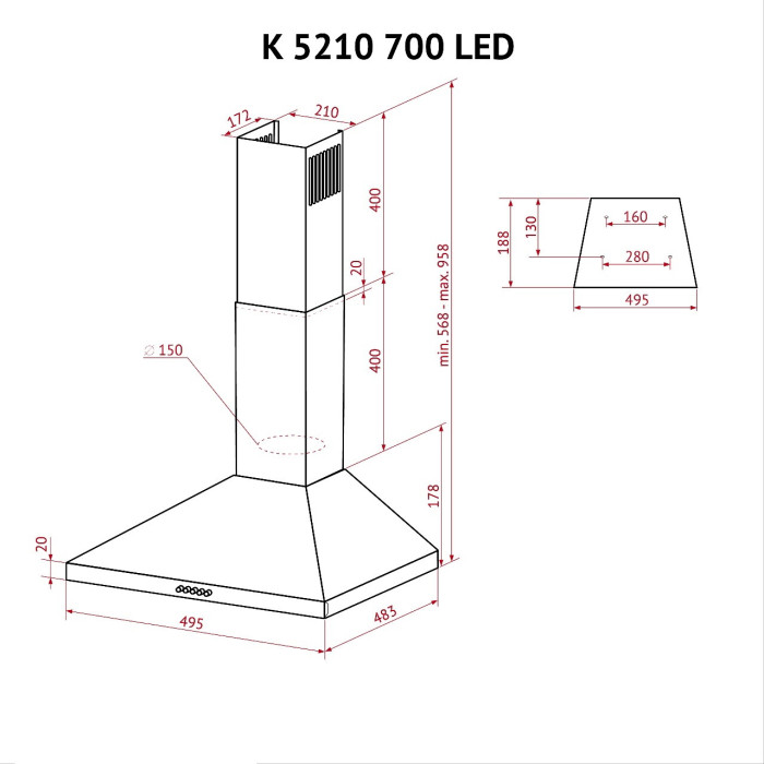 Витяжка купольна PERFELLI K 5210 I 700 LED