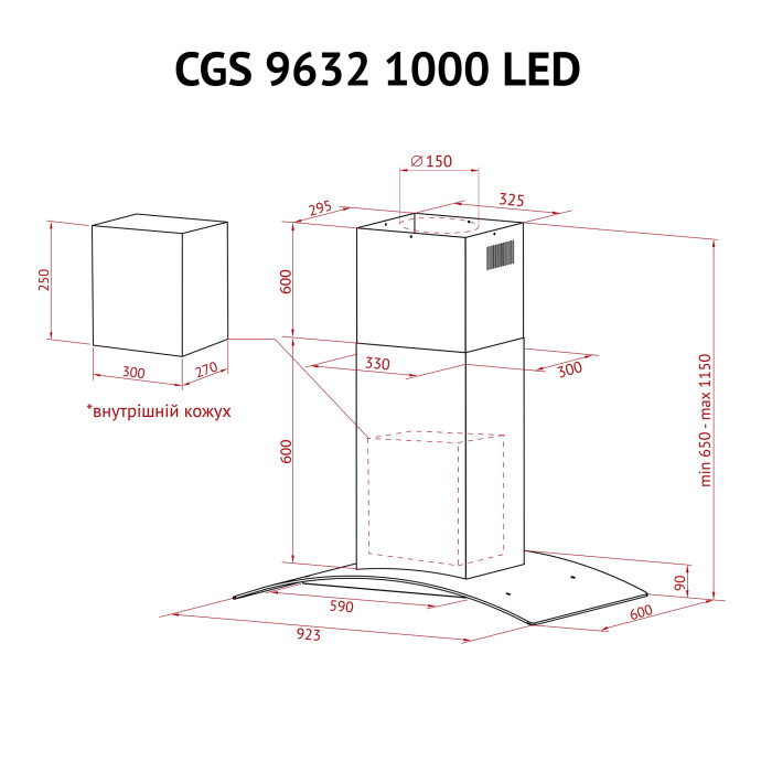 Витяжка острівна PERFELLI CGS 9632 I 1000 LED