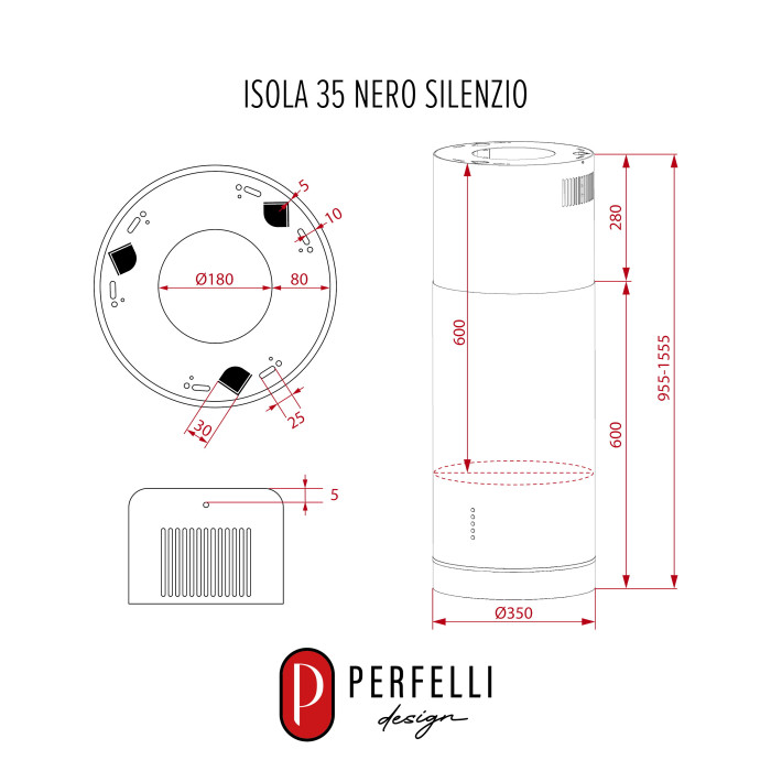 Витяжка острівна PERFELLI DESIGN ISOLA 35 NERO SILENZIO