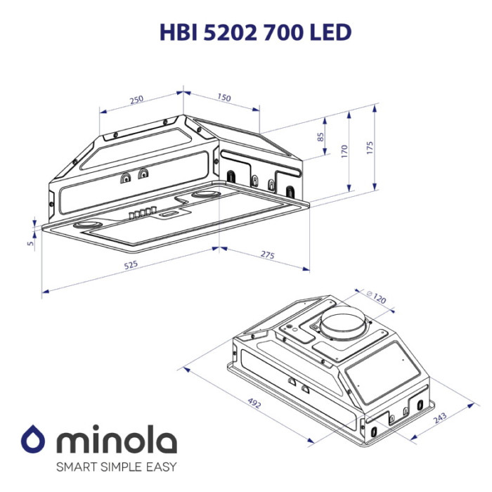 Витяжка повновбудована MINOLA HBI 5202 IV 700 LED