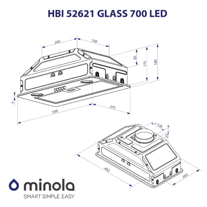 Витяжка повновбудована MINOLA HBI 52621 BL GLASS 700 LED