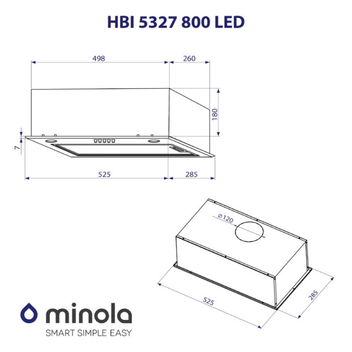 Витяжка повновбудована MINOLA HBI 5327 GR 800 LED