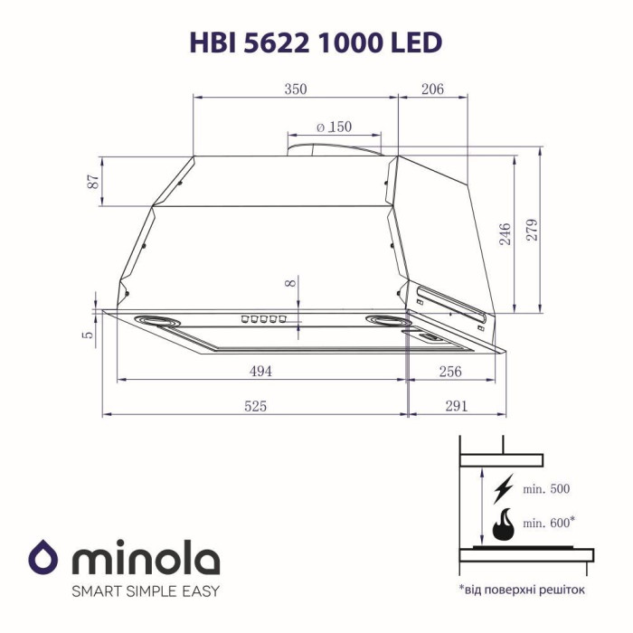 Витяжка повновбудована MINOLA HBI 5622 BL 1000 LED