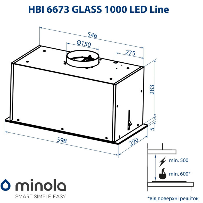 Витяжка повновбудована MINOLA HBI 6673 WH GLASS 1000 LED Line