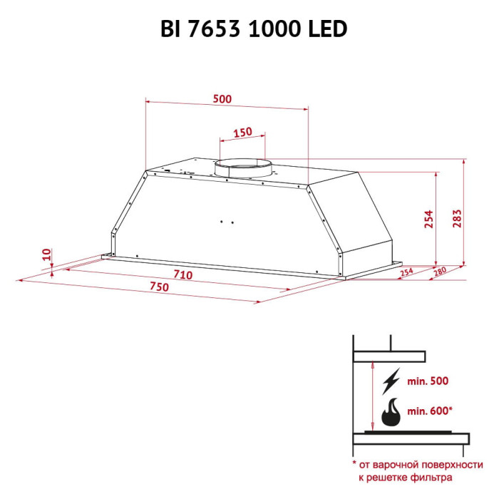 Витяжка повновбудована PERFELLI BI 7653 I 1000 LED