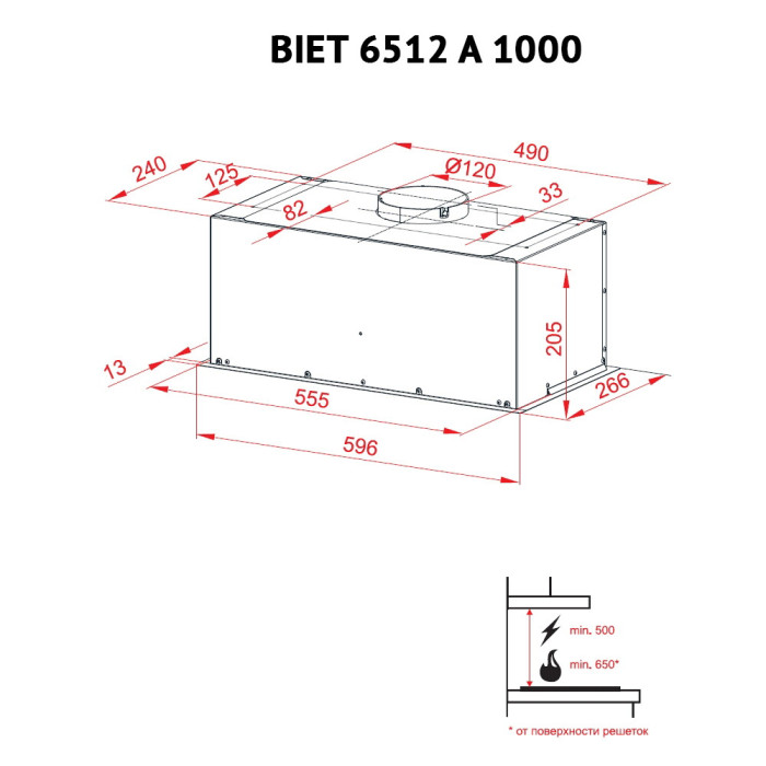 Витяжка повновбудована PERFELLI BIET 6512 A 1000 I LED