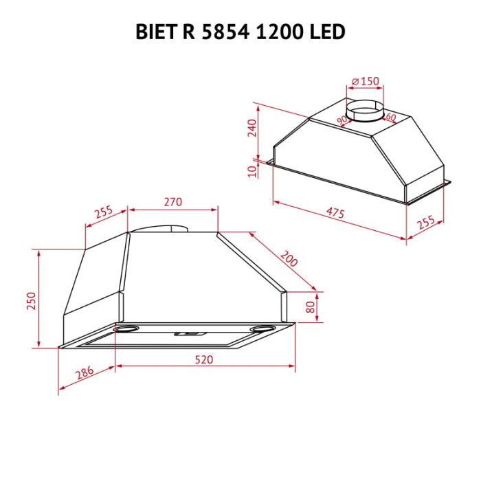 Витяжка повновбудована PERFELLI BIET R 5854 BL 1200 LED