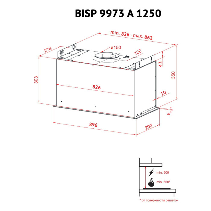 Витяжка повновбудована PERFELLI BISP 9973 A 1250 W LED Strip